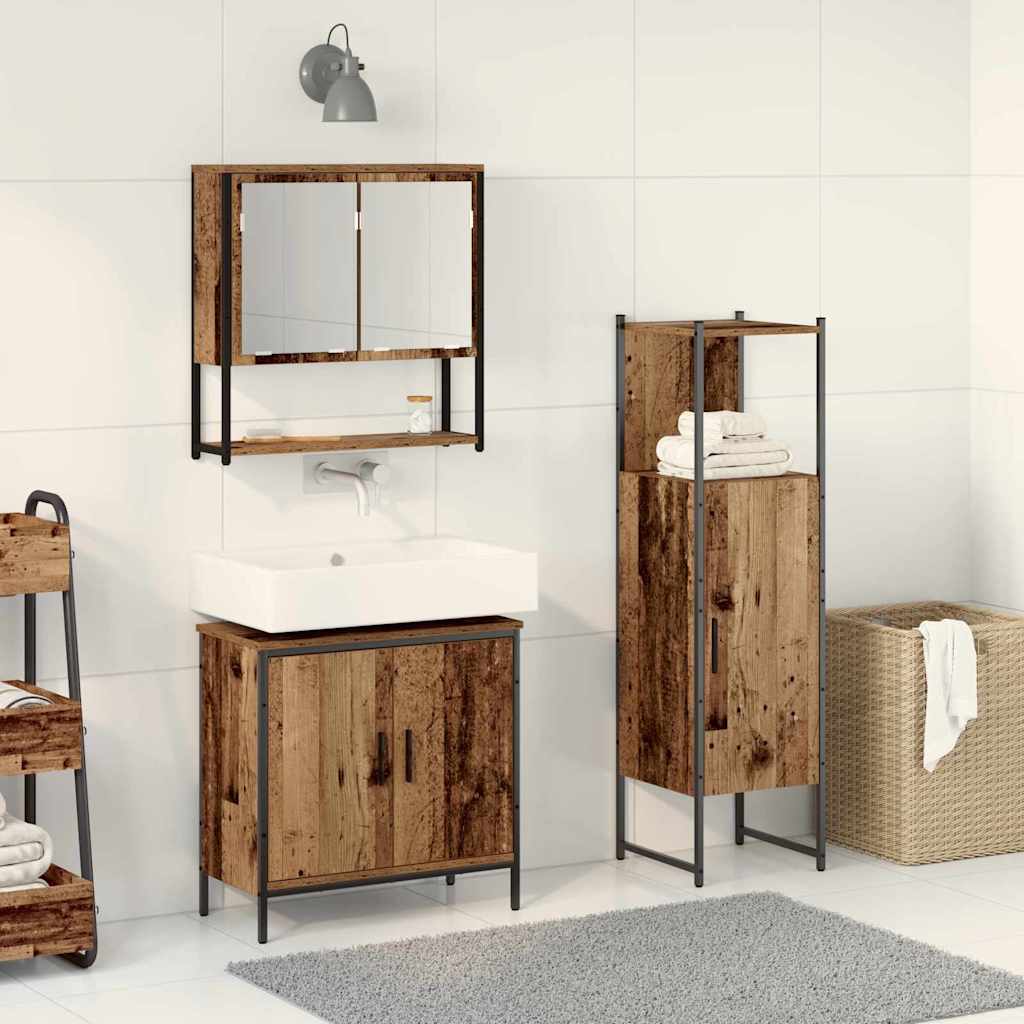 Bathroom Furniture Set with Door 3 pcs Brown 33 x 33 x 102.5 cm